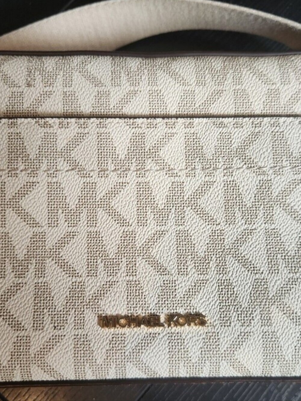 Michael Kors Cream Logo Ribbon Belt with Gold Print